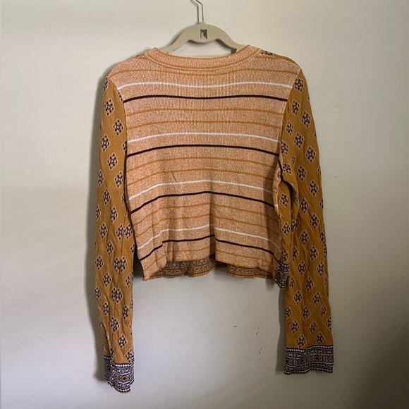 Free People Yellow New Age Print Cotton Blend Crew Neck Sweater - Picture 5 of 8